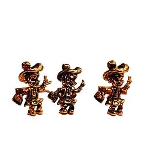 Figural Cufflinks Tie Tack Lapel Pin Set Gold Tone Scottish Leprechaun Vintage